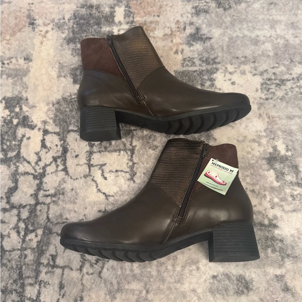 Mephisto Garita Dark Brown Side Zip Ankle Boots Booties Women’s Sz 8 - Picture 3 of 8